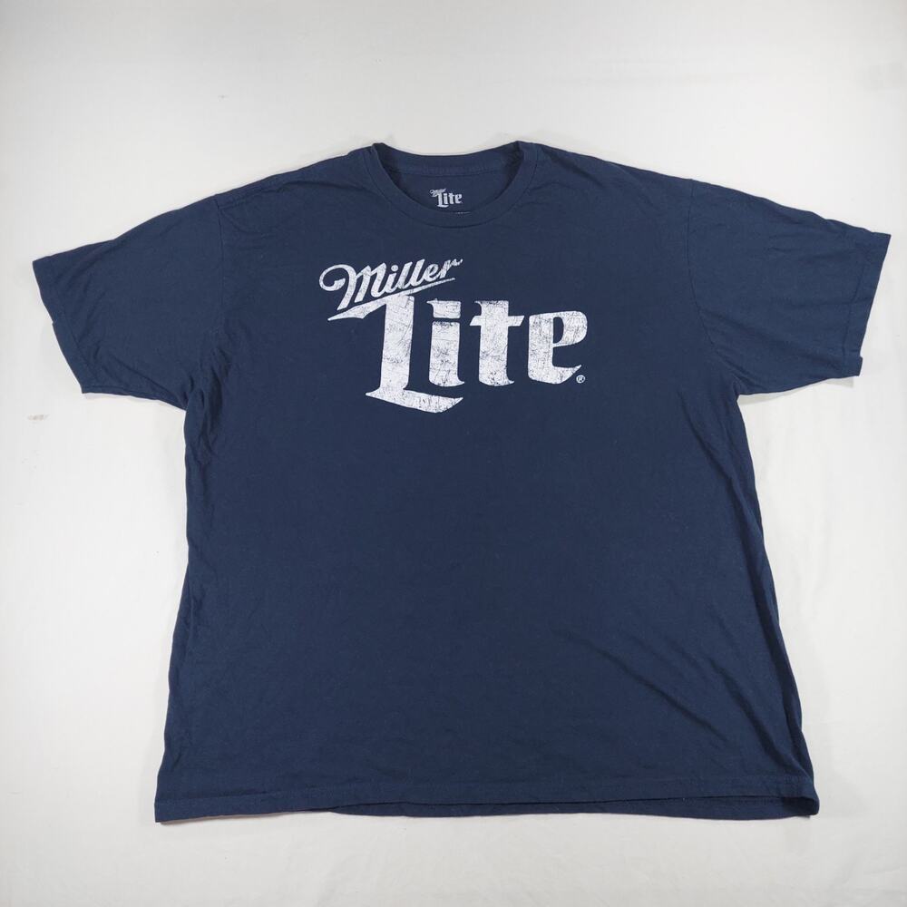 Miller Lite Graphic TShirt Navy Beer Logo Casual Bar 2XL Brewery Mad Engine 2018
